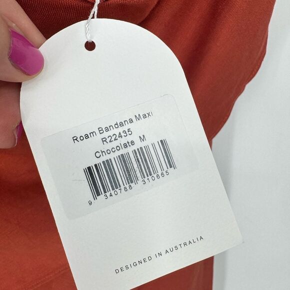 Rumer Roam Bandana Maxi Linen Chocolate‎ Brown Cutouts Dress Med NWT - Picture 8 of 11